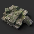Decorative Weathered Stone Blocks Stacked With Green Moss And Natural Texture