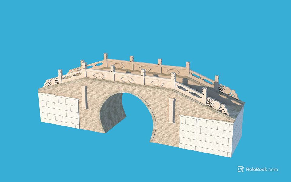 Traditional Stone Arch Bridge With Ornate Railings And Brick Structure 3d model 