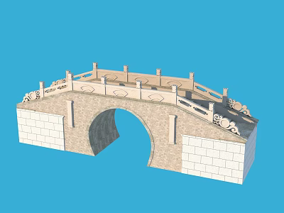 Traditional Stone Arch Bridge With Ornate Railings And Brick Structure 3d model