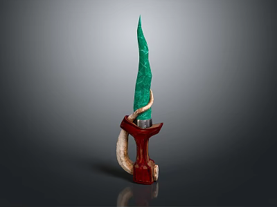 Artistic Decorative Weapon Featuring Green Blade Red Handle And Curved Ivory Like Accents 3d model