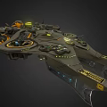 Sci Fi Spaceship Detailed Design With Dark Exterior Yellow Accents And Illuminated Panels