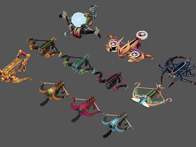 Various Colorful Fantasy Weapons With Different Mechanical Designs And Archery Styles 3d model