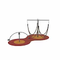 Outdoor Playground With Rope Swings Circular Platforms Red Flooring And Metal Poles