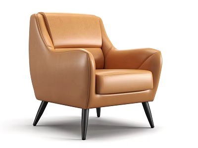 Modern Tan Leather Accent Chair With Armrests And Black Wooden Legs 3d model
