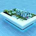 Modern Commercial Display Equipment With City Model High Rise Buildings Green Plants And Blue Lighting