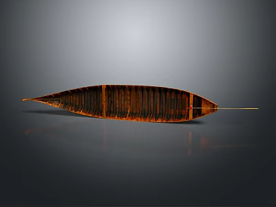 Leaf Shaped Brown Wooden Boat Showcasing Natural Wood Grain On Gray Background 3d model
