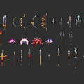 Assorted Fantasy Weapons Display With Bows Swords Spears And Shields 3d model