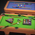 Two Colorful Billiard Tables With Pool Cues Balls On Green And Blue Felt Table Surfaces