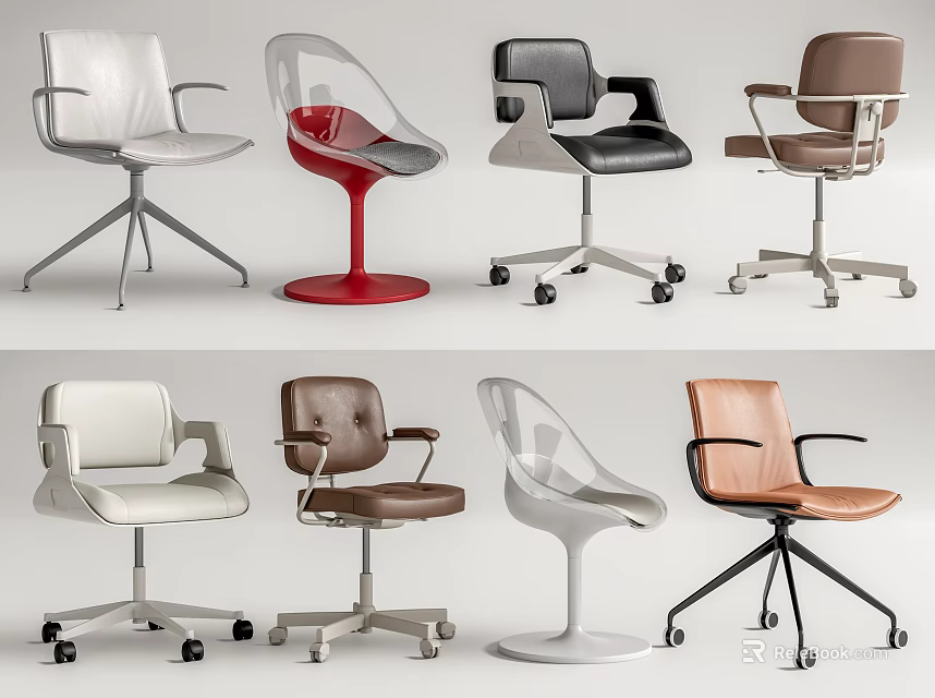 Modern Office Chairs With Various Designs Multiple Colors Leather Armrests And Caster Wheels 3d model 