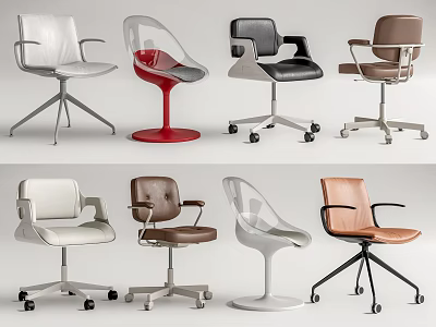 Modern Office Chairs With Various Designs Multiple Colors Leather Armrests And Caster Wheels 3d model