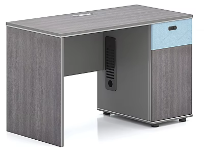 Modern Office Desk With Gray And Light Blue Finish Sleek Top And Storage Drawer 3d model
