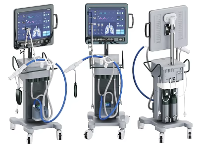 Advanced Mobile Medical Equipment With Display Screens And Tubes For Clinical Use 3d model