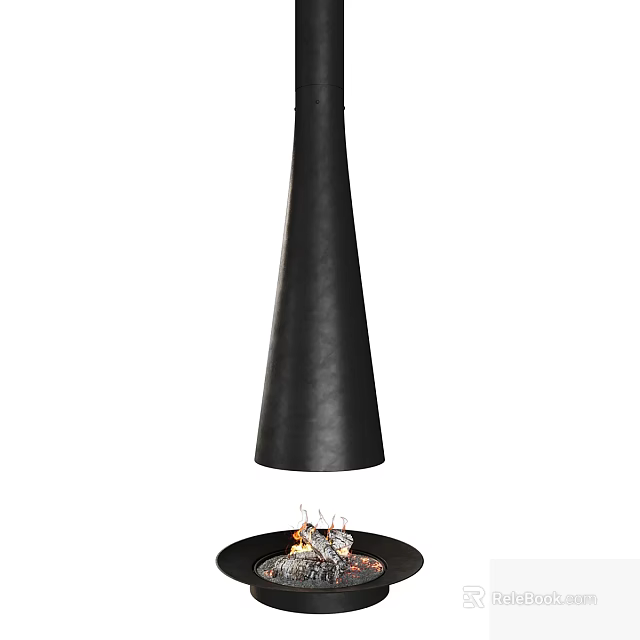 Modern Black Conical Fireplace Design With Stylish Decorative Flame Base 3d model 