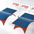 Table Tennis Room With Blue Tables Red Legs And DHS Brand Backboards