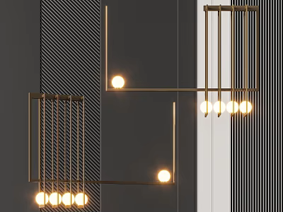 Modern Brass Chandelier With Geometric Frame Structure And Multiple Spherical Bulbs For Contemporary Decor 3d model