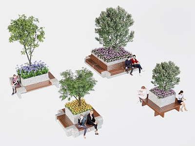 Landscape Seat Tree Pool Sitting Stool Green Planting Landscape Trees Plant Pile Flowers Garden Landscape Flower Box Figure model