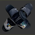 Fashionable Home Slippers With Multiple Printed Patterns And Dark Colored Soles 3d model