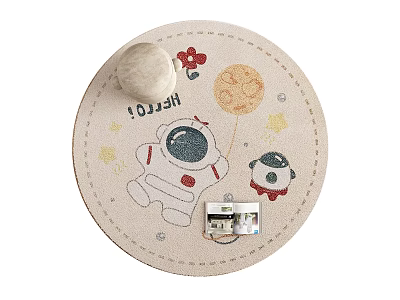 Round Rug with Astronaut Rocket Flower Moon Stars Hello Text Kids Room Cartoon Decoration 3d model