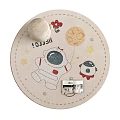Round Rug with Astronaut Rocket Flower Moon Stars Hello Text Kids Room Cartoon Decoration