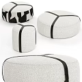 Modern Light Gray Textured Fabric Ottomans With Black Straps And Geometric Patterns 3d model
