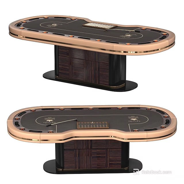 Luxury Casino Poker Table With Wooden Structure And Metal Accents Gaming Surface 3d model 