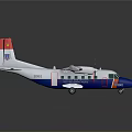 Red and Blue Twin Propeller Aircraft with Long Wings and Fuselage Design