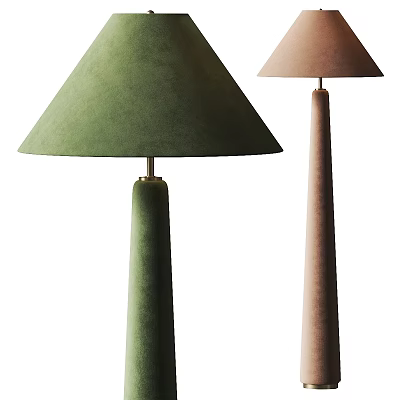 Modern Elegant Floor Lamps With Green And Pink Velvet Cone Shades And Slender Poles 3d model