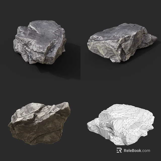 Natural Rock and Wood Models Displaying Diverse Shapes Textures and Wireframe Structures 3d model 