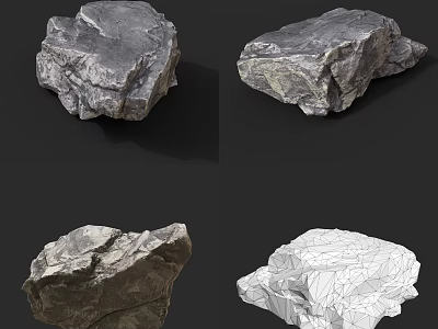 Natural Rock and Wood Models Displaying Diverse Shapes Textures and Wireframe Structures 3d model