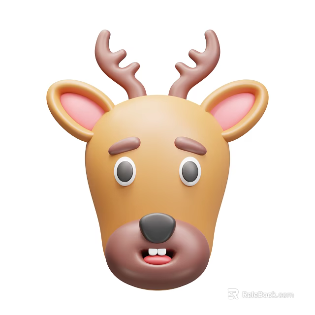 Cute Deer Head Stuffed Toy With Brown Antlers Pink Ears And Friendly Face 3d model 