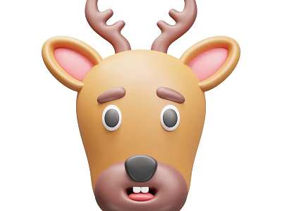 Cute Deer Head Stuffed Toy With Brown Antlers Pink Ears And Friendly Face 3d model