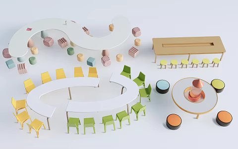 Modern Children's Table and Chair Children's Furniture Children's Handmade Table Cartoon Table and Chair 3d model