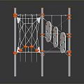 Other Playground Climbing Structure With White Poles Orange Connectors Netting And Circular Holds