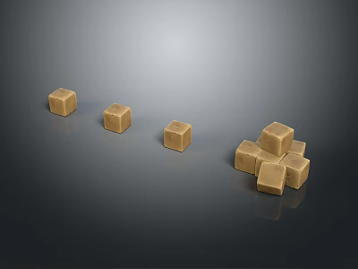 Natural Wooden Stone Cubes Arranged from Left with Gradually Increasing Stack on Gray Background 3d model