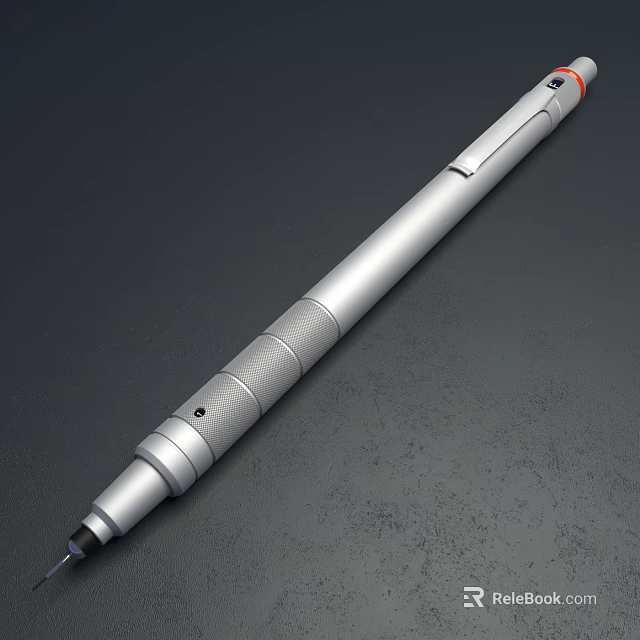 Silver Metallic Pen with Modern Design Red Top Accent Sleek Body Texture and Ergonomic Details 3d model 