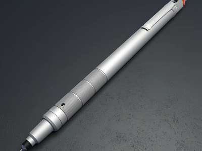 Silver Metallic Pen with Modern Design Red Top Accent Sleek Body Texture and Ergonomic Details 3d model