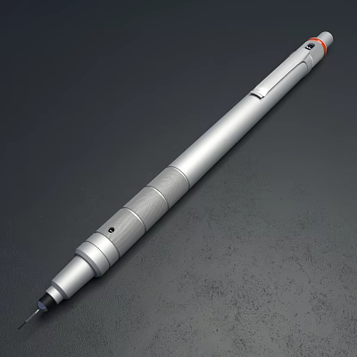 Silver Metallic Pen with Modern Design Red Top Accent Sleek Body Texture and Ergonomic Details 3d model