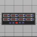 Digital Control Panel Featuring Numbered Display Windows and Blue Red Buttons on Grid Background