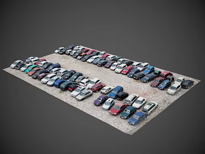 Parking Lot With Various Colored Cars Neatly Arranged In Rows 3d model