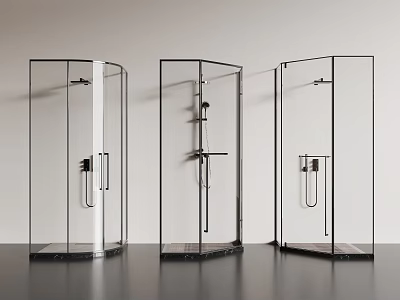 Modern Transparent Glass Shower Enclosures With Stylish Shower Head Fixtures And Designs 3d model