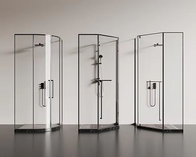 Modern Transparent Glass Shower Enclosures With Stylish Shower Head Fixtures And Designs 3d model