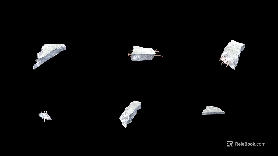 Multiple White Stone Fragments Scattered On Black Background With Various Shapes 3d model 