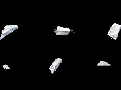 Multiple White Stone Fragments Scattered On Black Background With Various Shapes 3d model