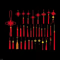 Red Chinese Knot Ornament with Tassels and Gold Accents Traditional Design