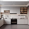 Modern Kitchen Interior Design With White Cabinets Open Shelves And Built-in Appliances