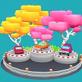 Colorful Cartoon Trees With Yellow Pink Block Shaped Canopies And White Trunks On Blue Background