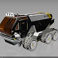 Futuristic Six Wheeled Rover With RV90 Logo Yellow White Roof Lights For Off Road Exploration
