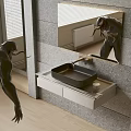 Modern Wall Mounted Washbasin Design With Black Square Basin Gray Stone Wall And Mirror