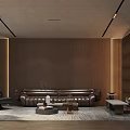Modern Living and Dining Room Interior With Leather Sofa Wooden Wall And Coffee Table