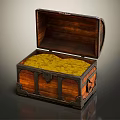 Open Vintage Wooden Chest Filled With Shiny Gold Coins And Metal Accents